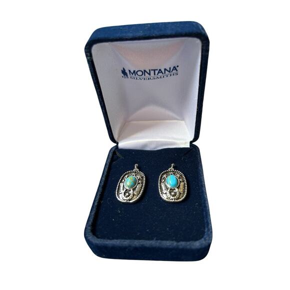 Montana Silversmiths Cowgirl Turquoise Star Boot Rectangle Dangle Earrings - Picture 7 of 7